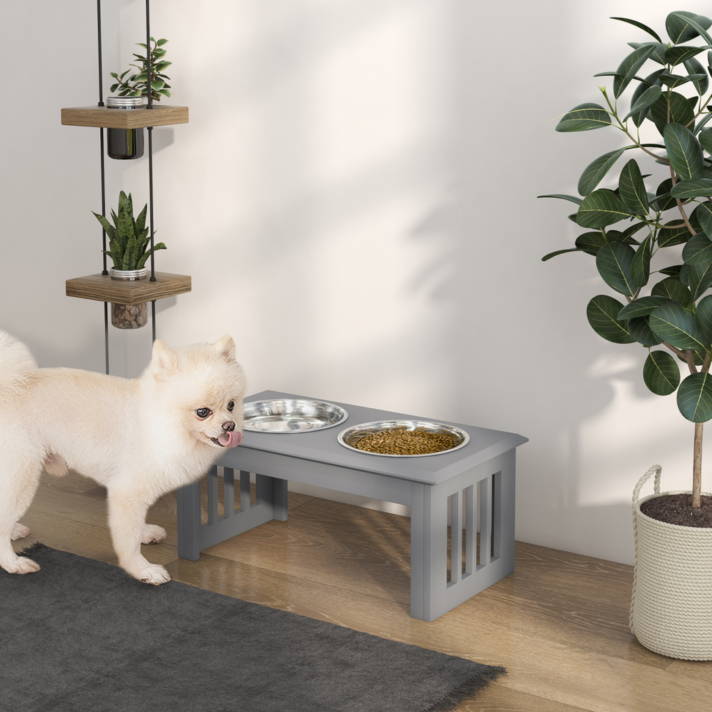 Elevated Stainless Steel Dog Feeder with Dual Raised Bowls, Grey