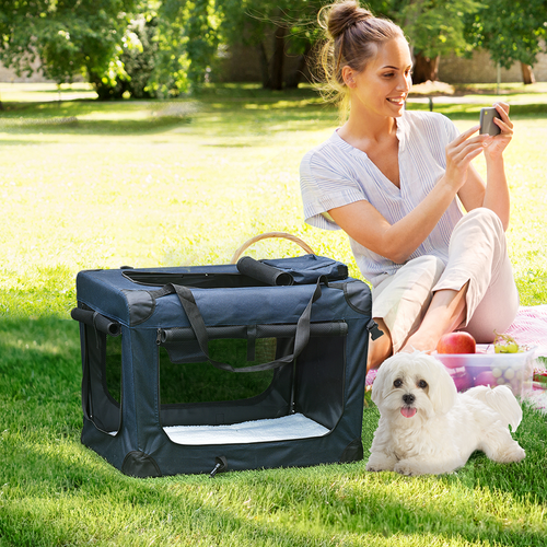 60cm Folding Pet Carrier Bag with Cushion - Portable Cat & Small Dog Cage