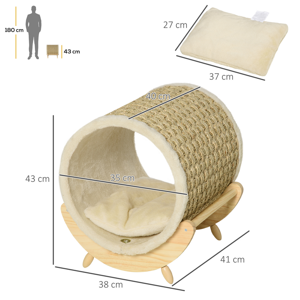 Elevated Cat House & Bed with Scratcher Cushion - Beige