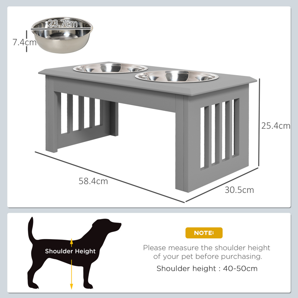 Elevated Stainless Steel Dog Feeder with Dual Raised Bowls, Grey