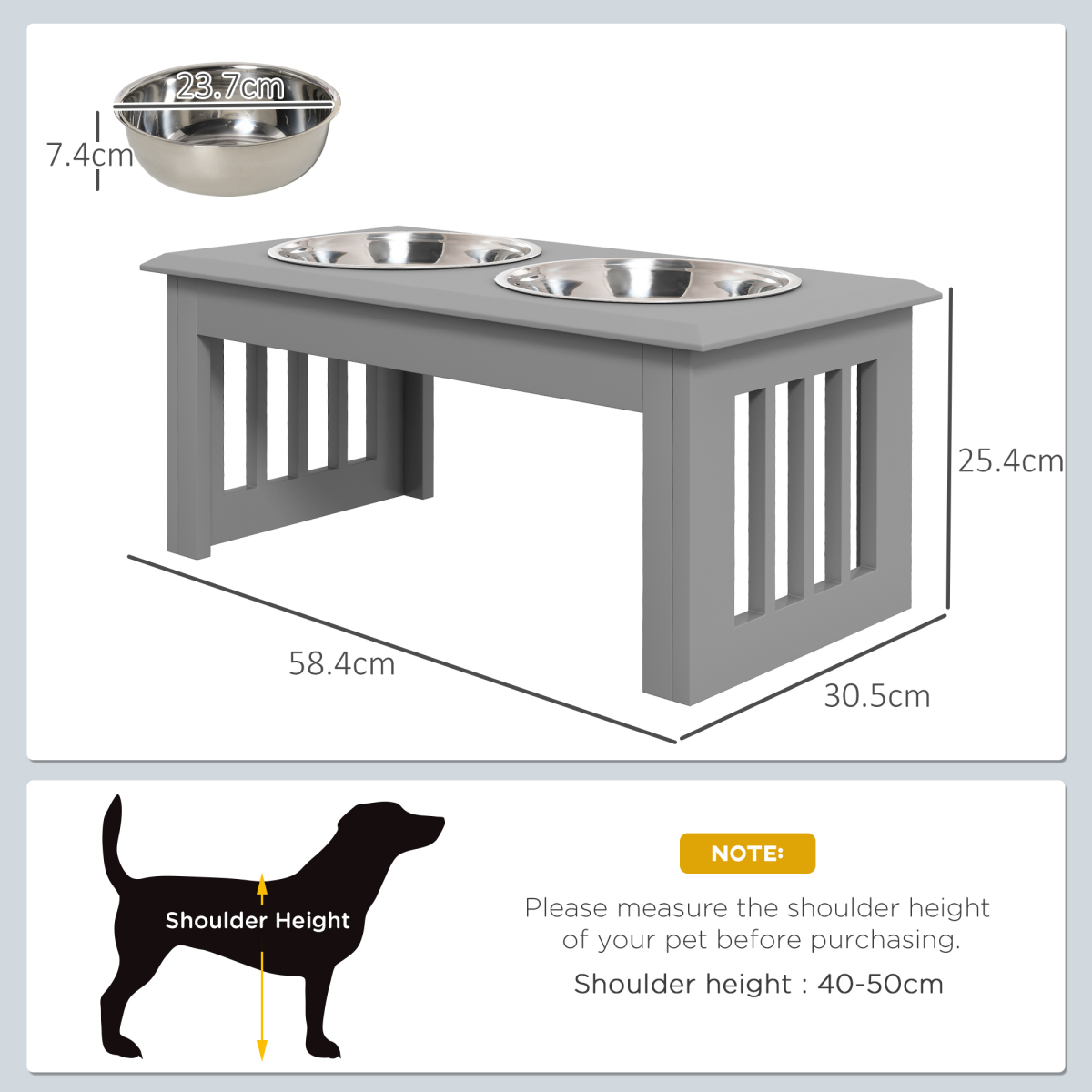 Elevated Stainless Steel Dog Feeder with Dual Raised Bowls, Grey
