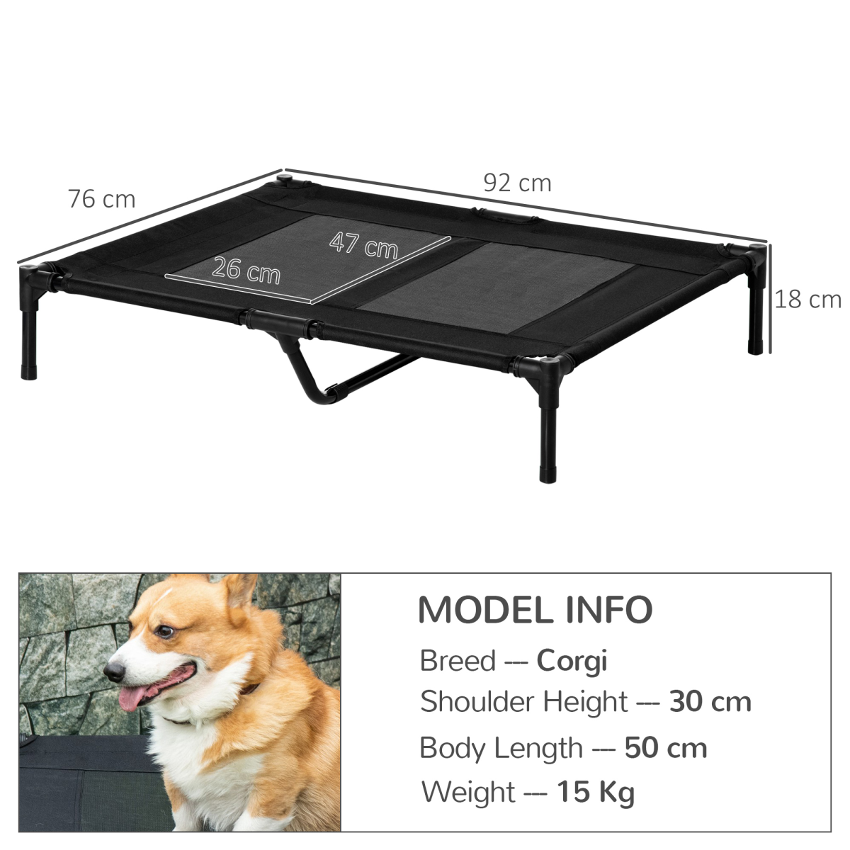 Large Elevated Outdoor Pet Cot for Dogs & Cats - Portable Mesh
