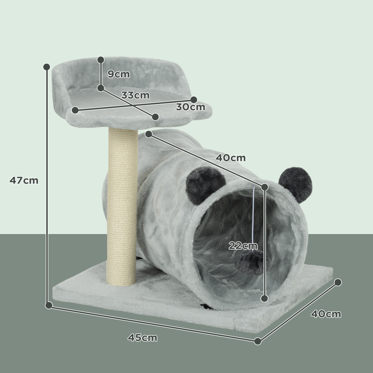 Cat Activity Tree with Scratching Post, Bed, Tunnel & Ball - Grey