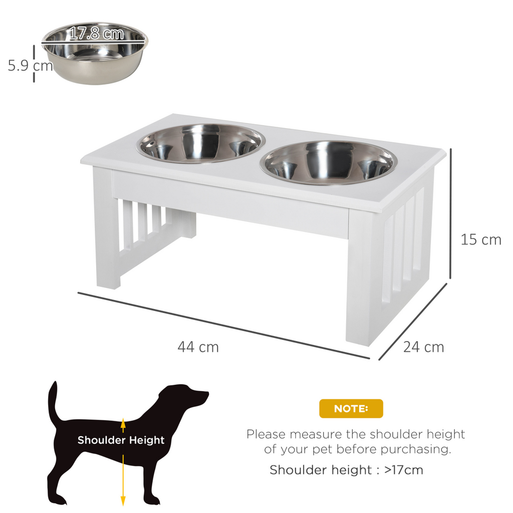 Raised Pet Feeder with Stainless Steel Bowls - Food & Water, White, Small