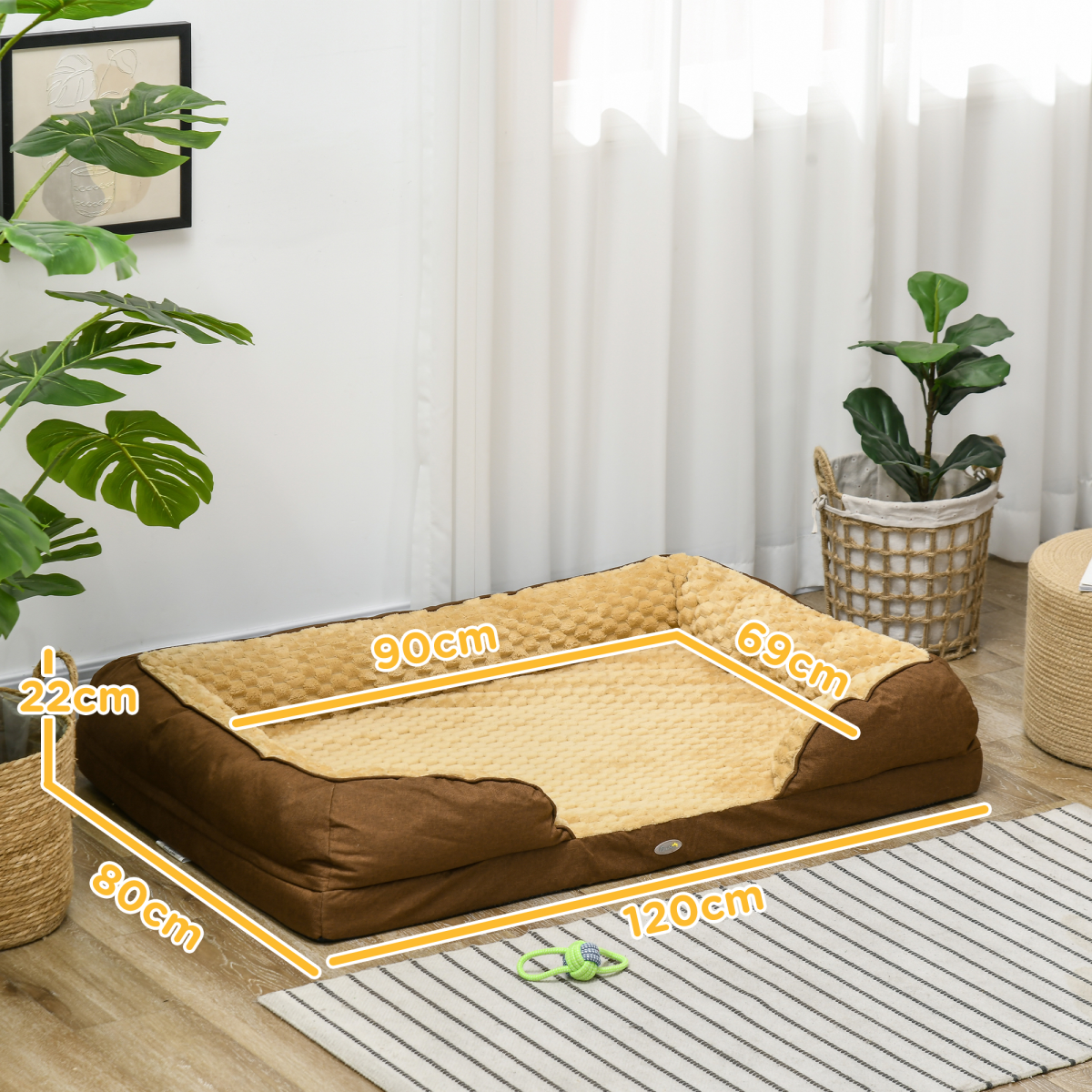 Calming Dog Bed for Large Dogs - Plush 7cm Padding, Non-Slip, Brown