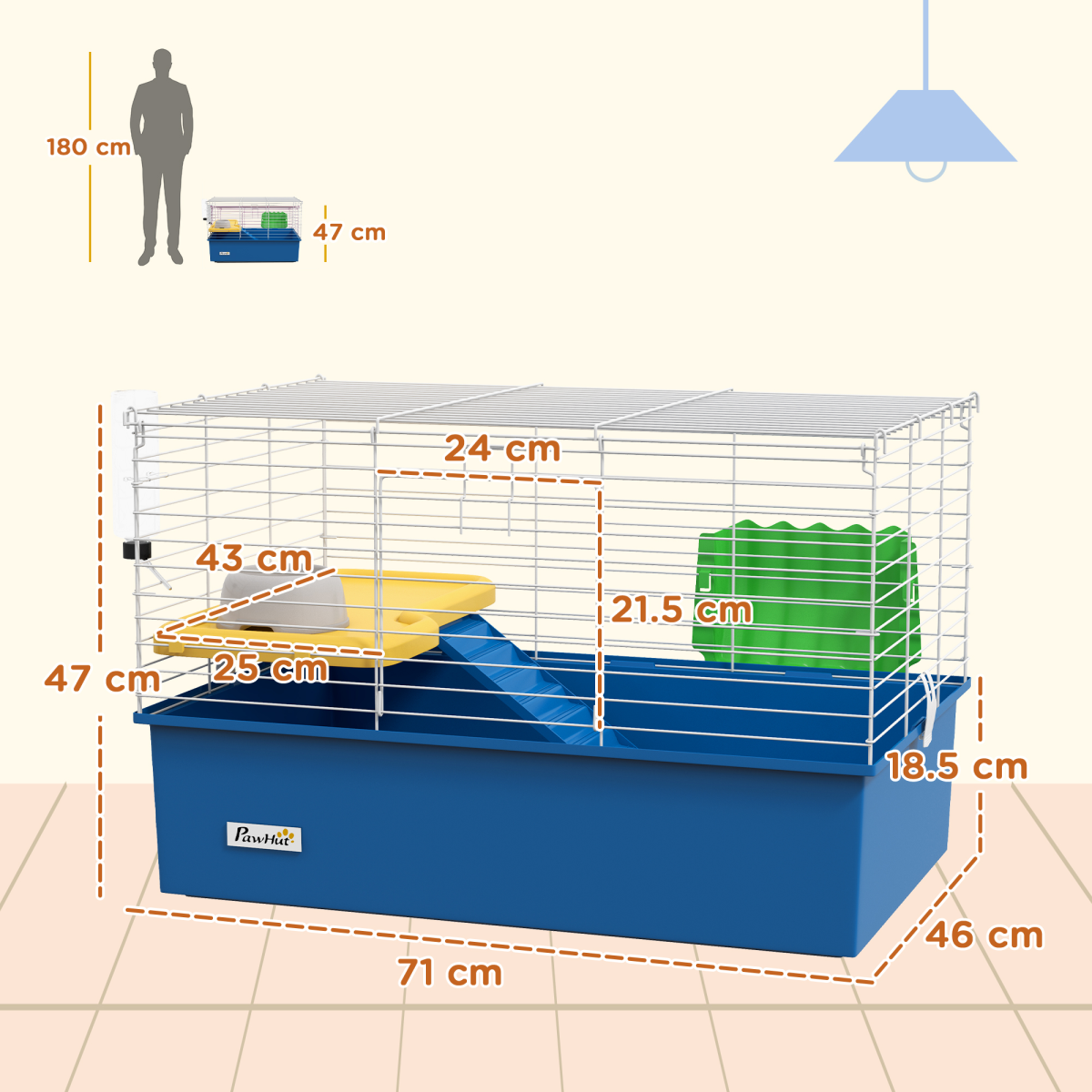 Blue Small Animal Cage & Playhouse for Rabbits and Guinea Pigs