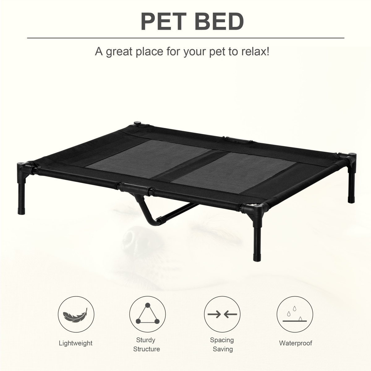 Large Elevated Outdoor Pet Cot for Dogs & Cats - Portable Mesh