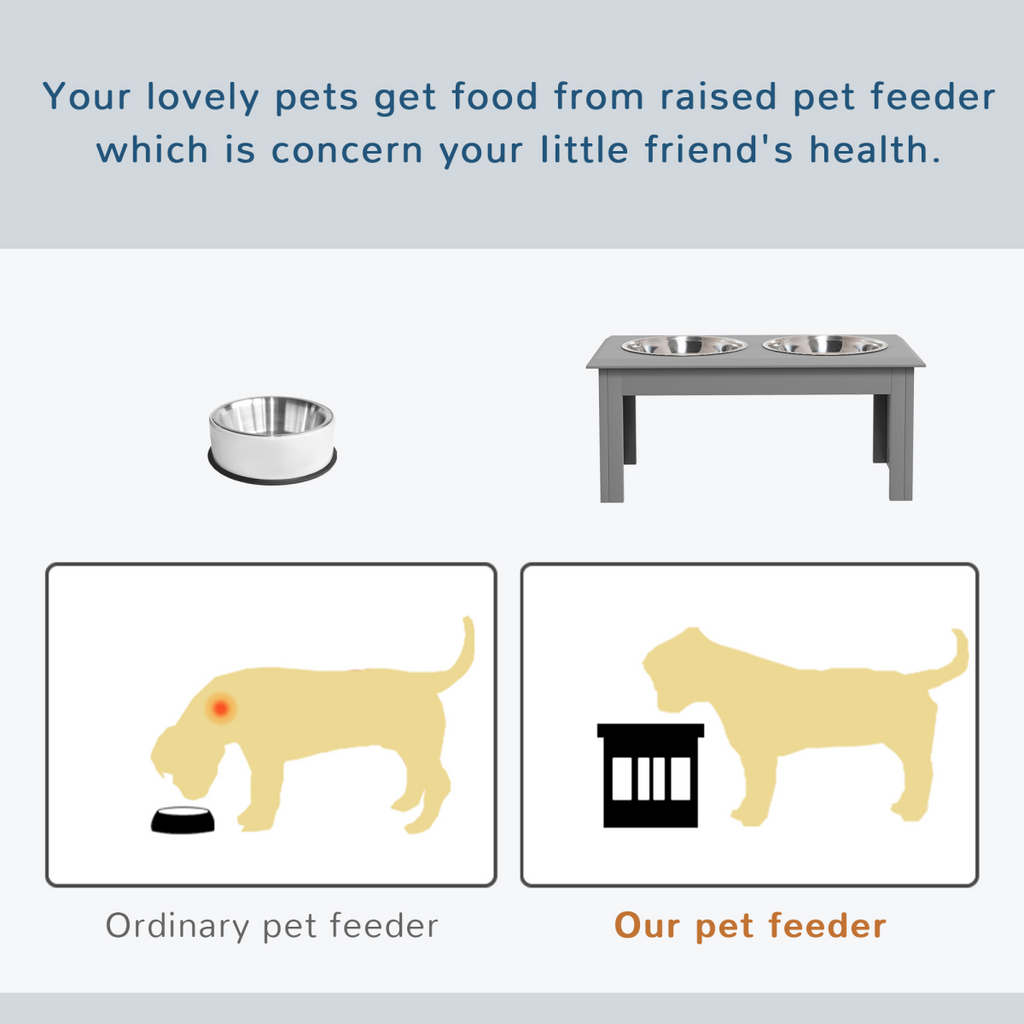 Elevated Stainless Steel Dog Feeder with Dual Raised Bowls, Grey