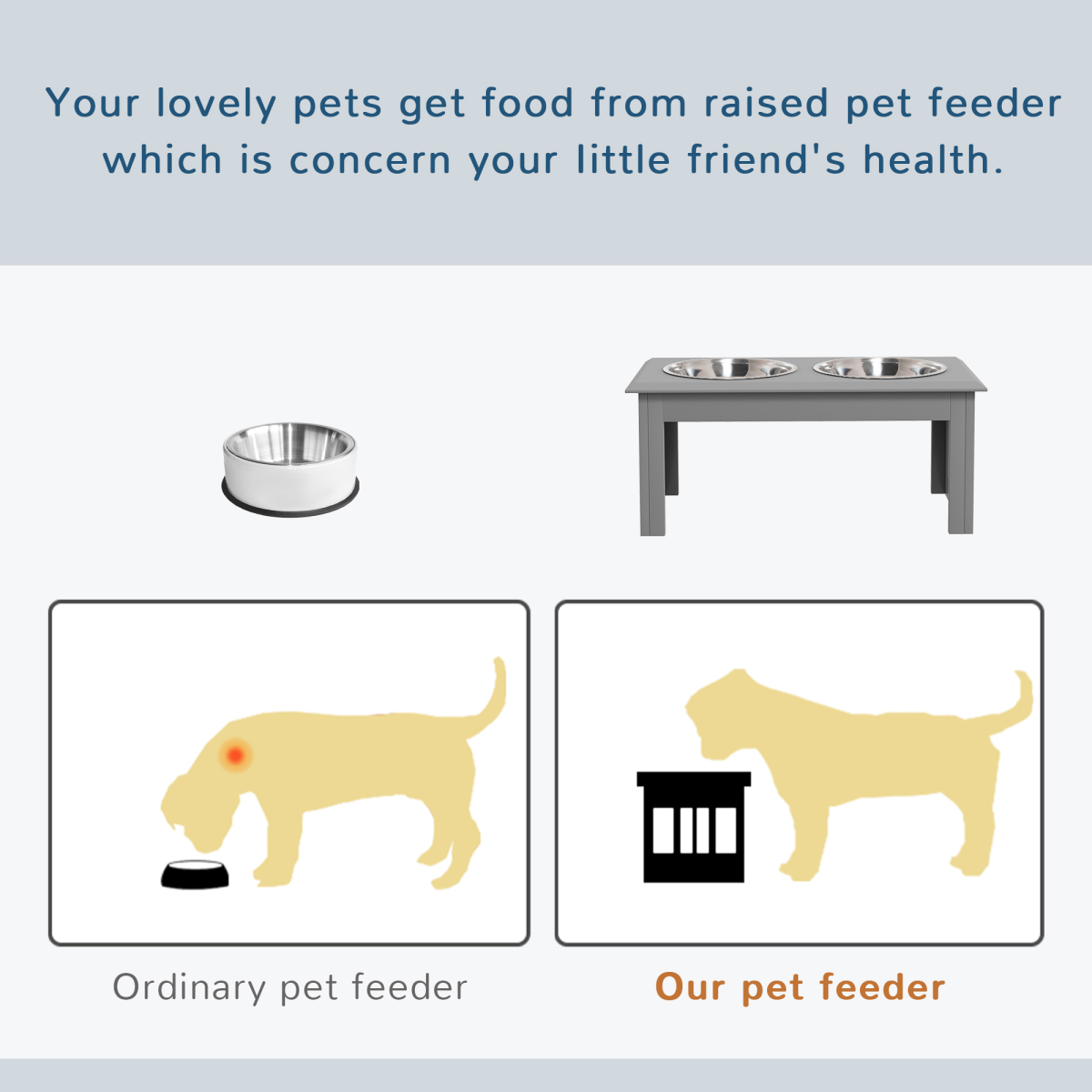 Elevated Stainless Steel Dog Feeder with Dual Raised Bowls, Grey