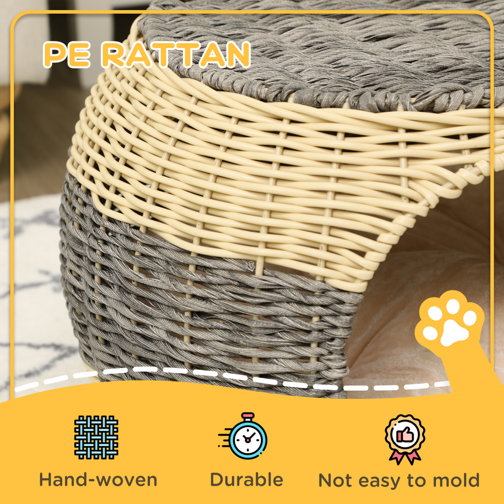 Wicker Cat House: Raised Bed with Cushion 40x30cm