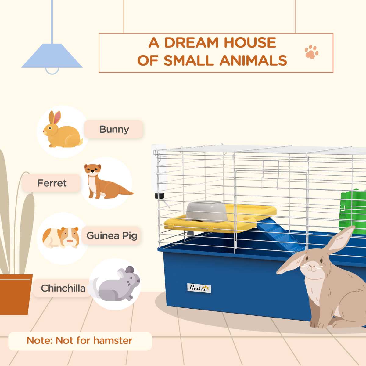 Blue Small Animal Cage & Playhouse for Rabbits and Guinea Pigs