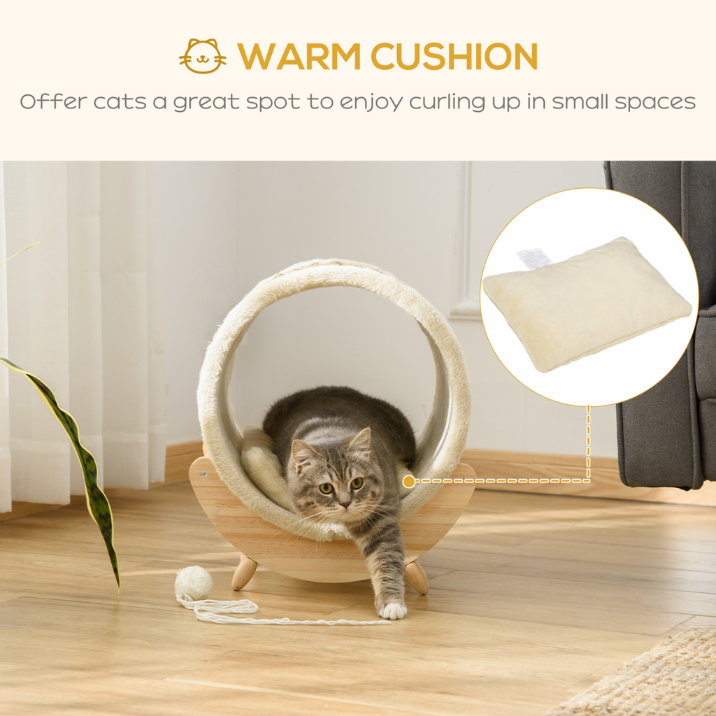 Elevated Cat House & Bed with Scratcher Cushion - Beige
