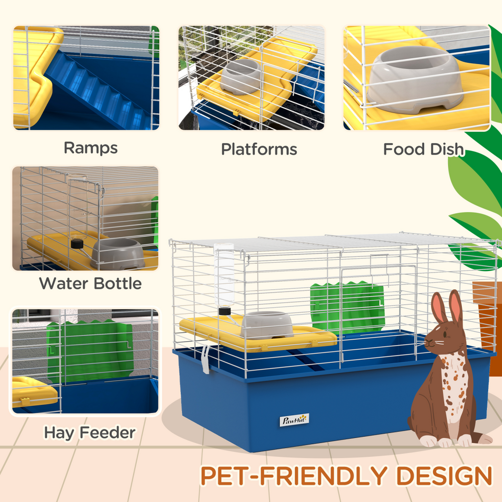 Blue Small Animal Cage & Playhouse for Rabbits and Guinea Pigs