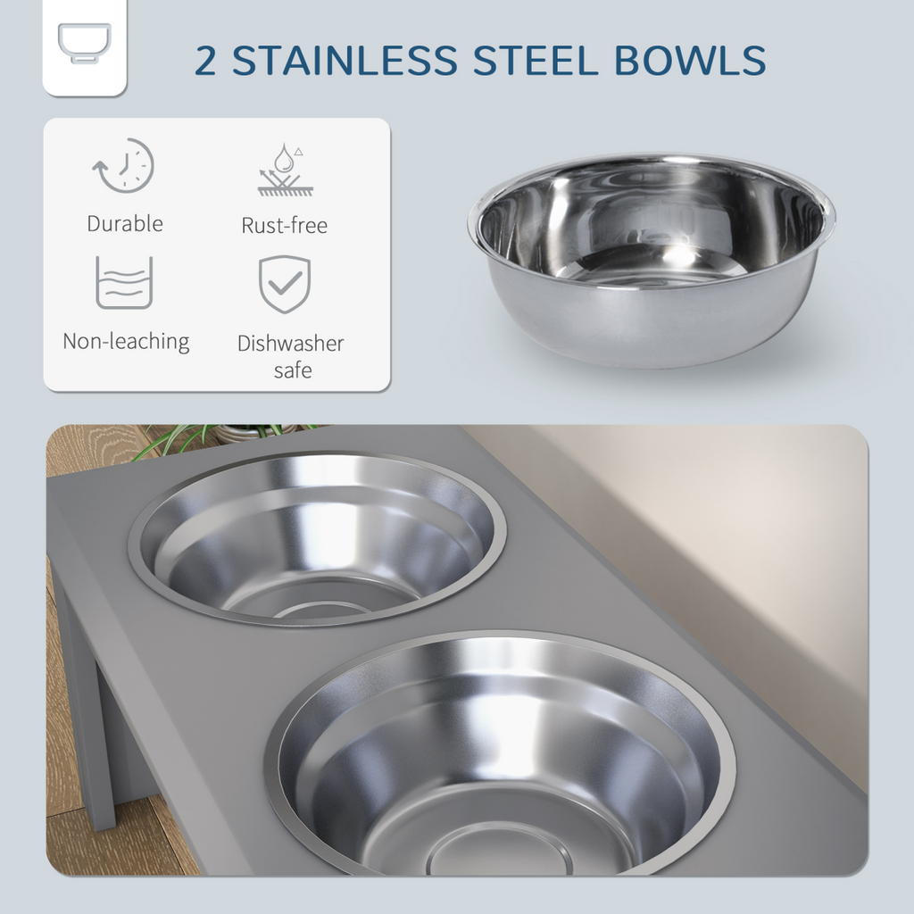 Elevated Stainless Steel Dog Feeder with Dual Raised Bowls, Grey