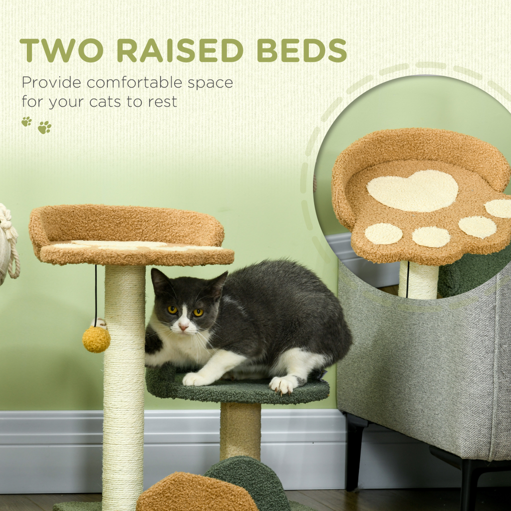 52cm Indoor Cat Tree with Dual Beds, Scratching Posts & Toy Ball