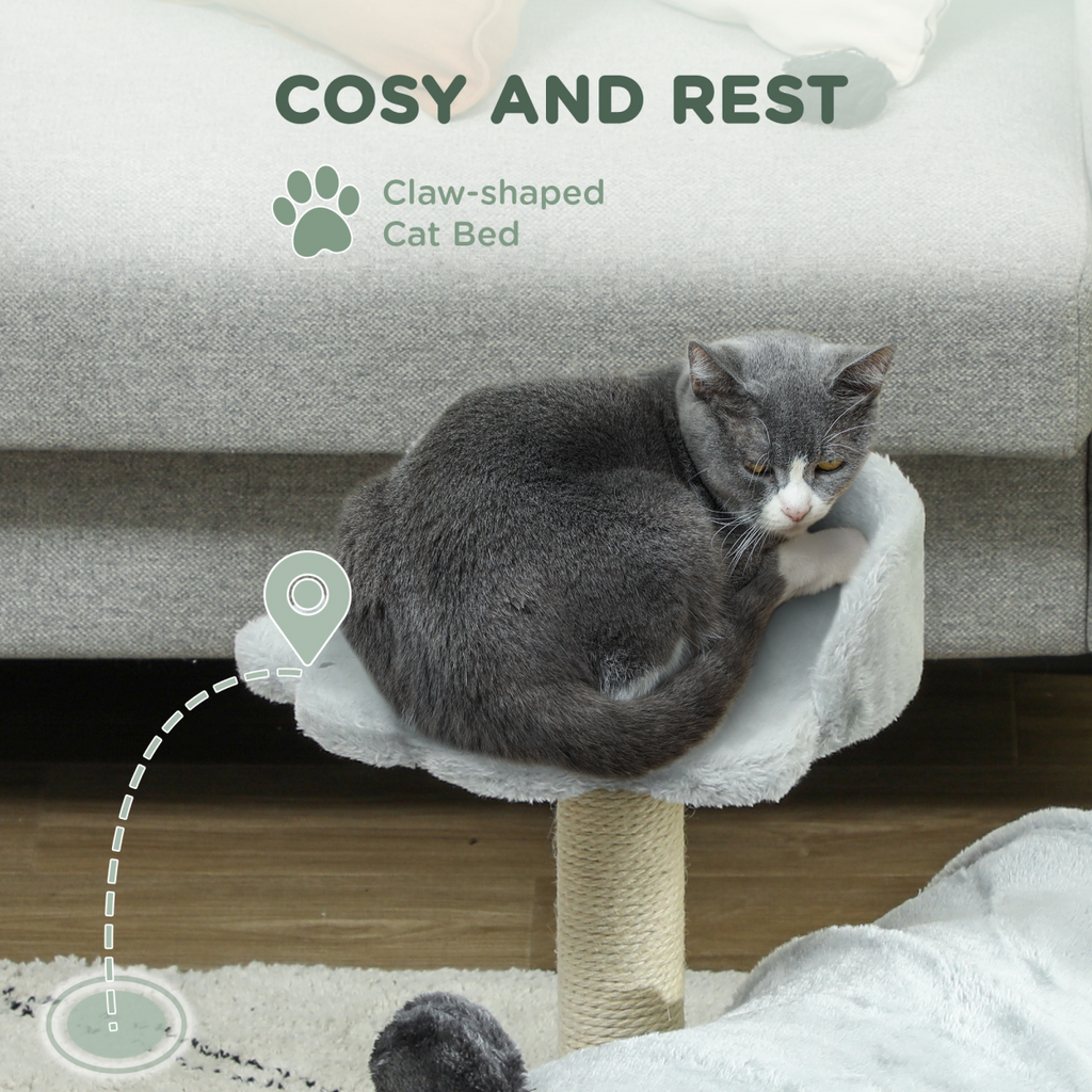 Cat Activity Tree with Scratching Post, Bed, Tunnel & Ball - Grey
