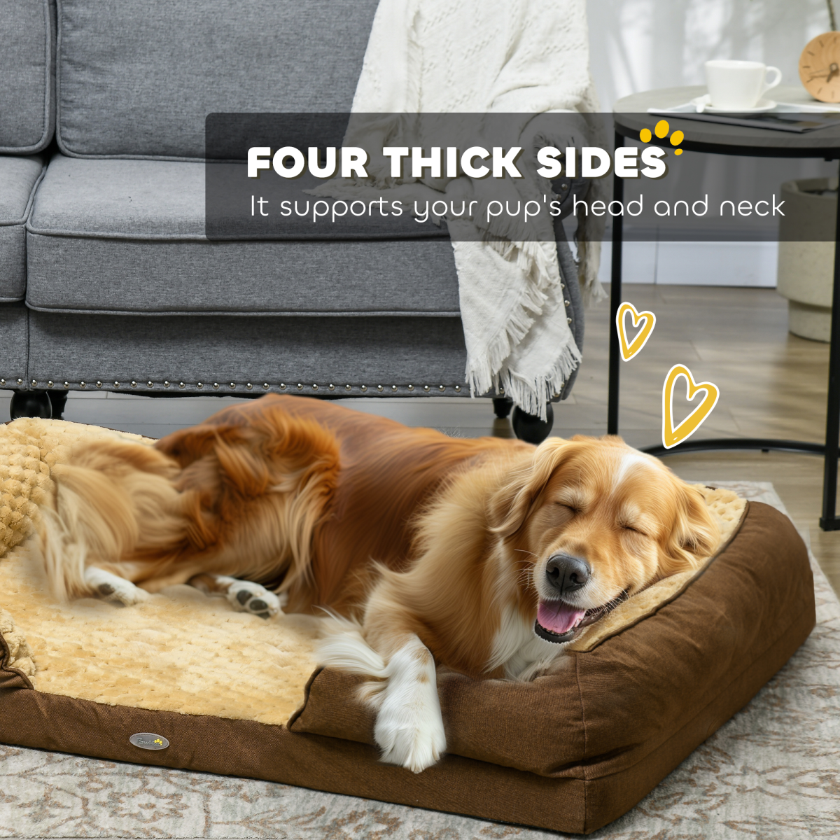 Calming Dog Bed for Large Dogs - Plush 7cm Padding, Non-Slip, Brown