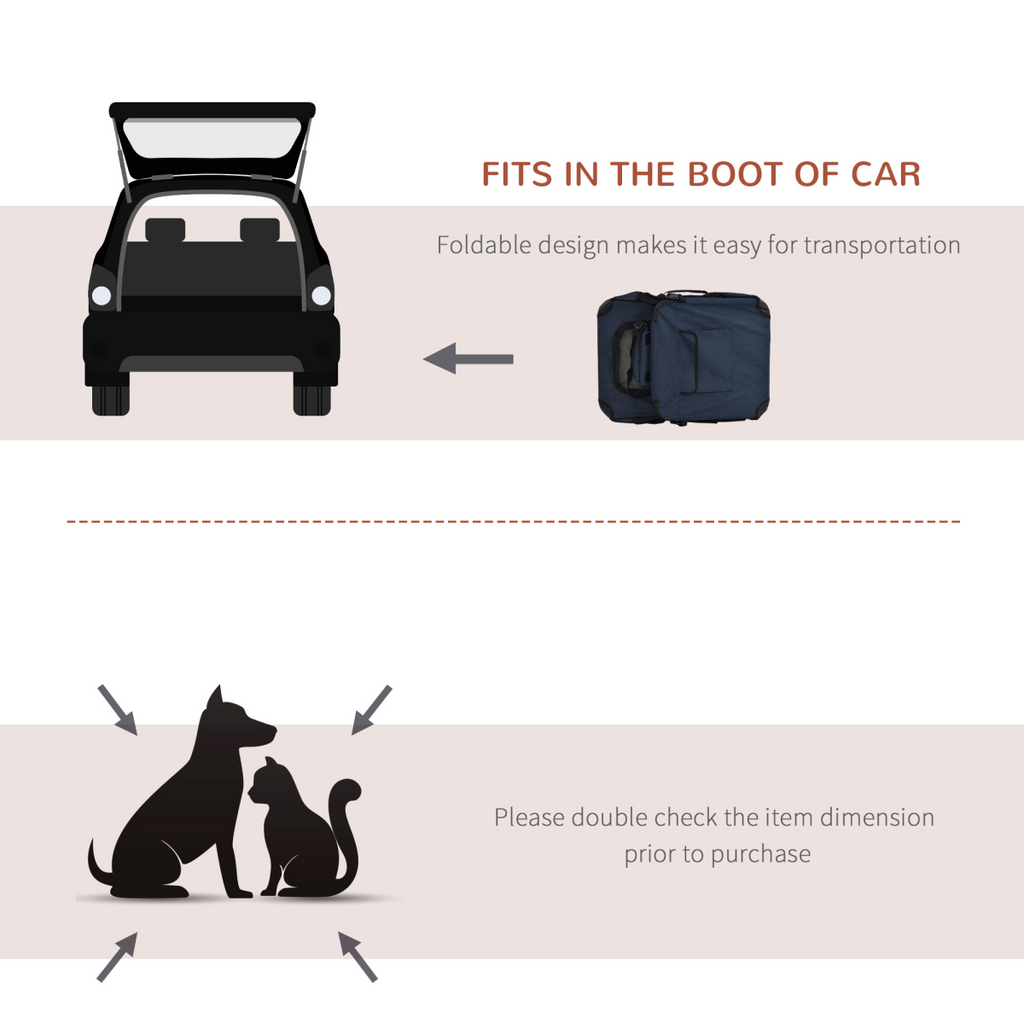 60cm Folding Pet Carrier Bag with Cushion - Portable Cat & Small Dog Cage