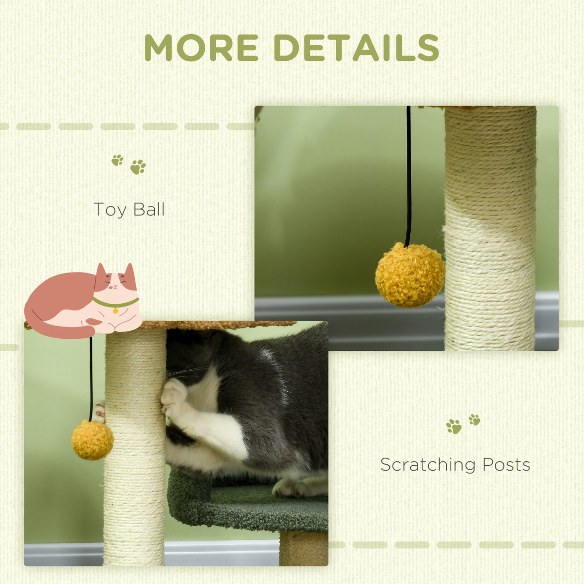 52cm Indoor Cat Tree with Dual Beds, Scratching Posts & Toy Ball