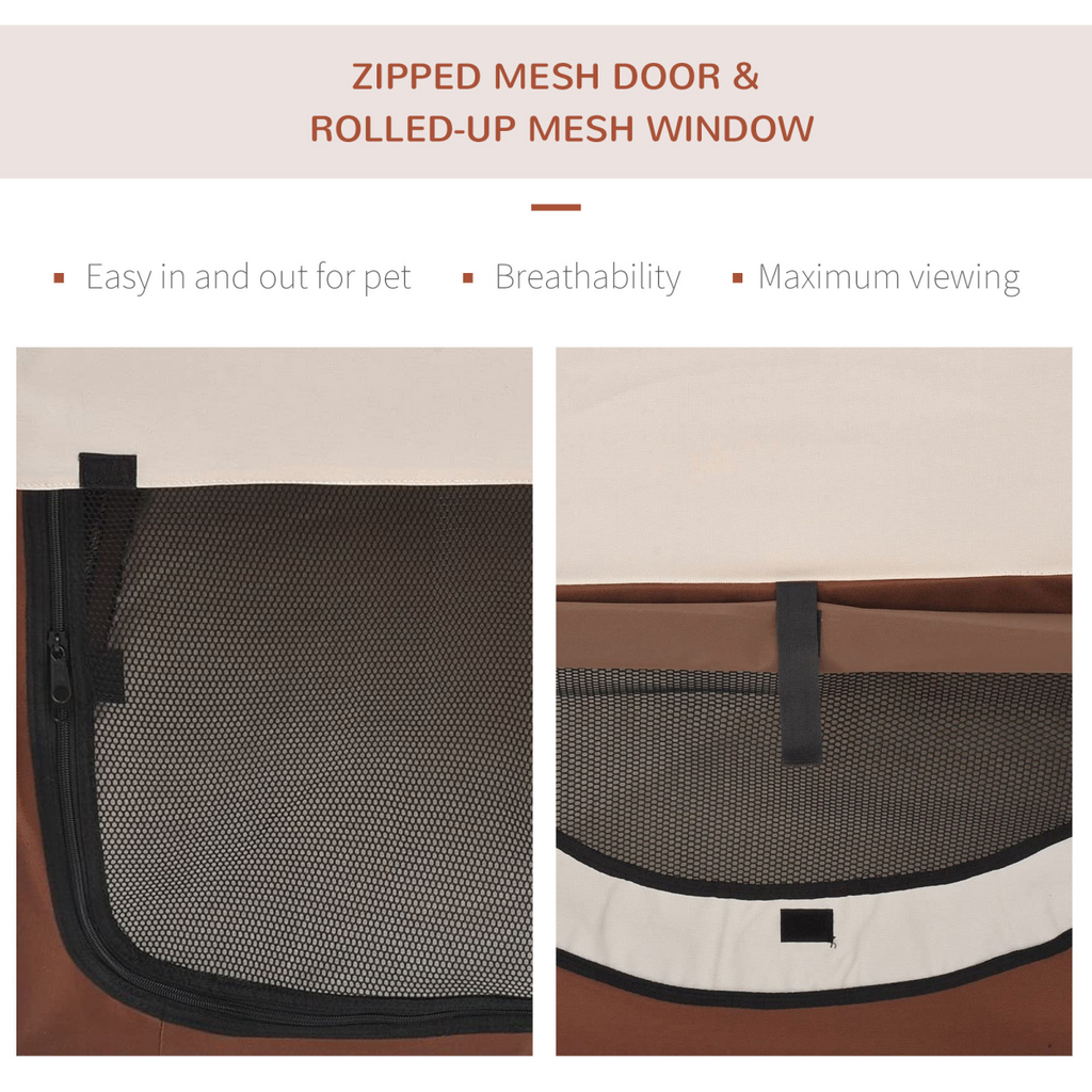 Foldable Mesh Pet Crate Carrier for Small Dogs/Cats, Ground-Anchored 600D