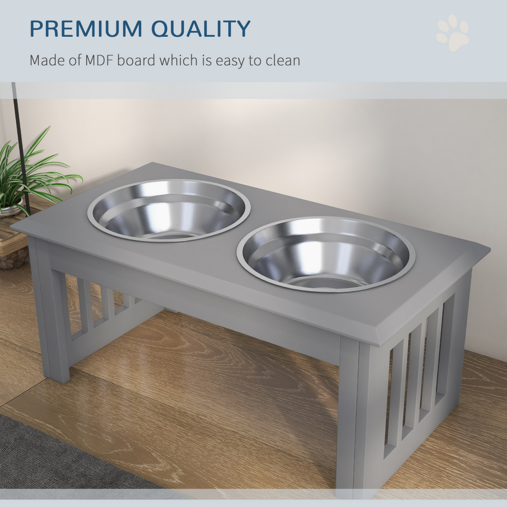 Elevated Stainless Steel Dog Feeder with Dual Raised Bowls, Grey