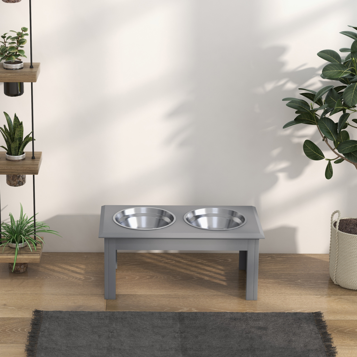 Elevated Stainless Steel Dog Feeder with Dual Raised Bowls, Grey