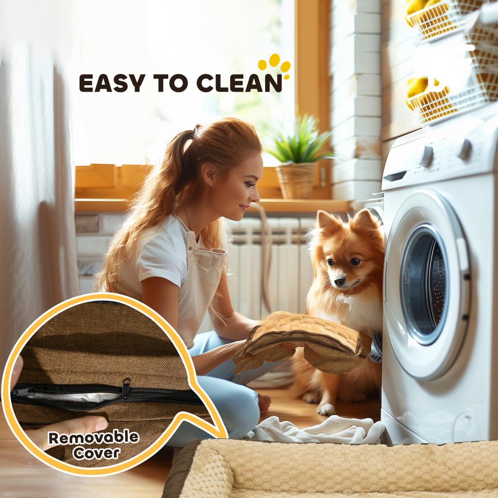 Calming Dog Bed for Large Dogs - Plush 7cm Padding, Non-Slip, Brown