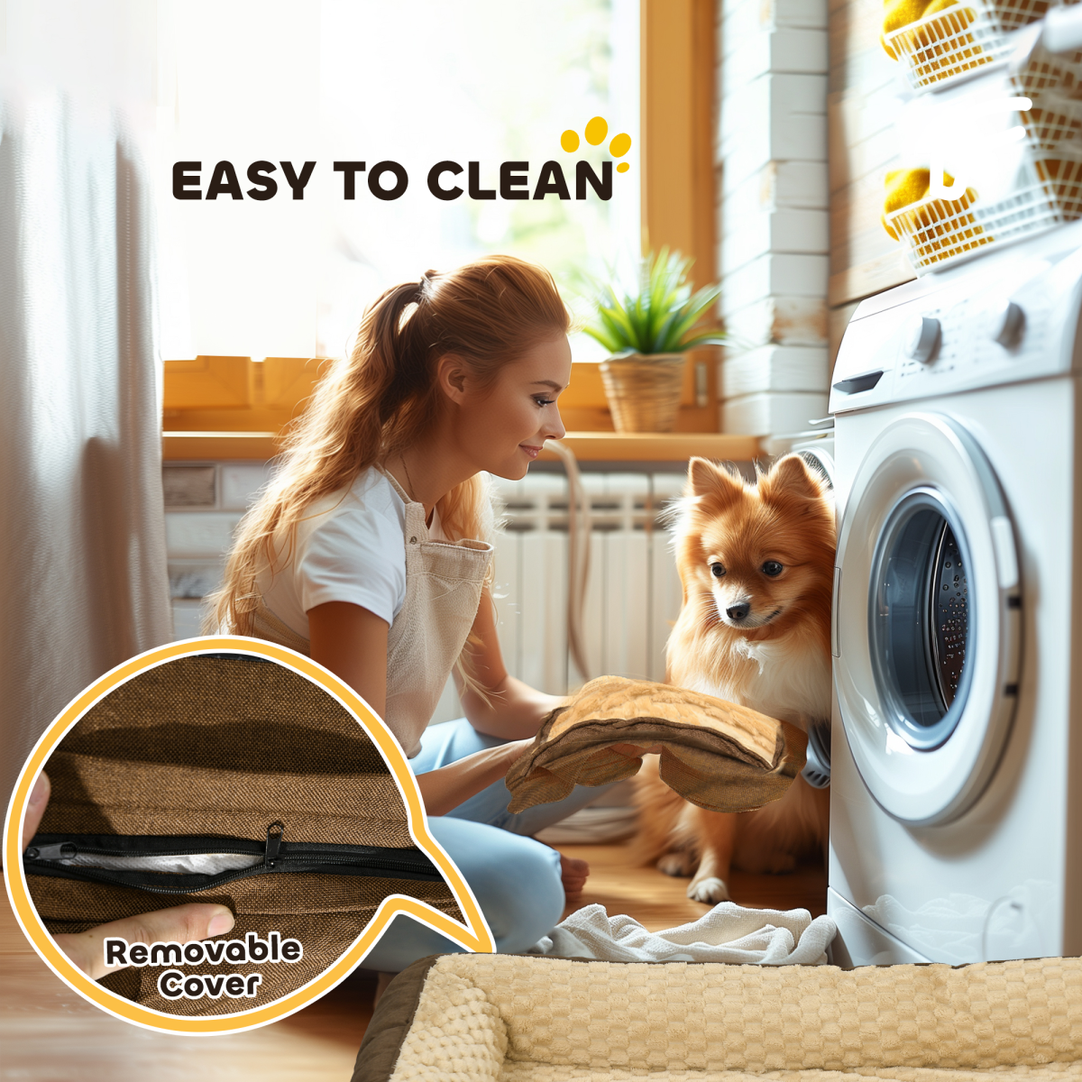 Calming Dog Bed for Large Dogs - Plush 7cm Padding, Non-Slip, Brown