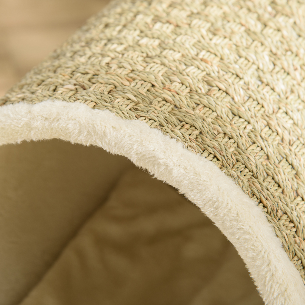 Elevated Cat House & Bed with Scratcher Cushion - Beige