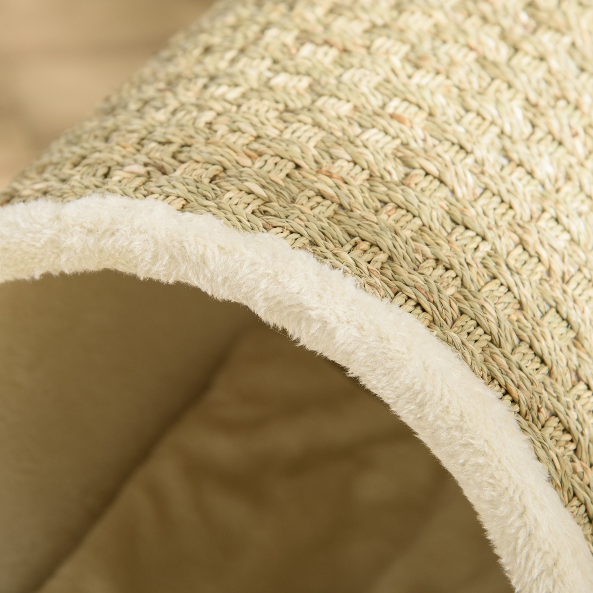 Elevated Cat House & Bed with Scratcher Cushion - Beige