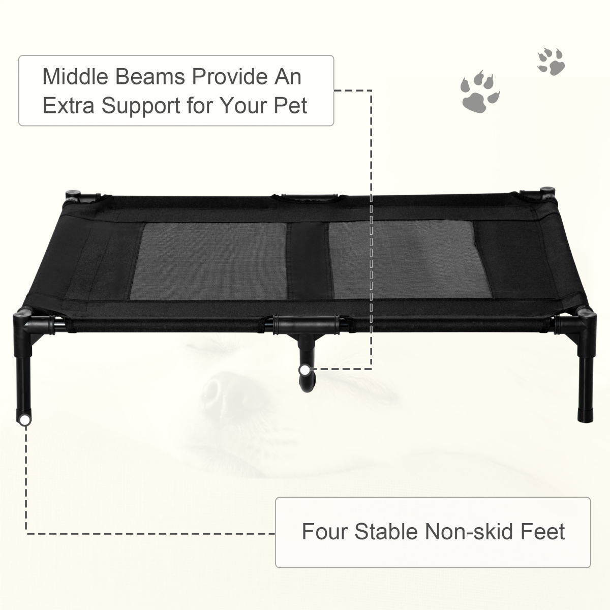 Large Elevated Outdoor Pet Cot for Dogs & Cats - Portable Mesh