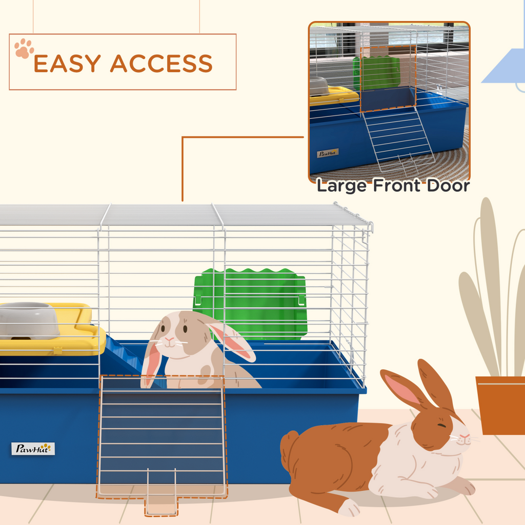Blue Small Animal Cage & Playhouse for Rabbits and Guinea Pigs