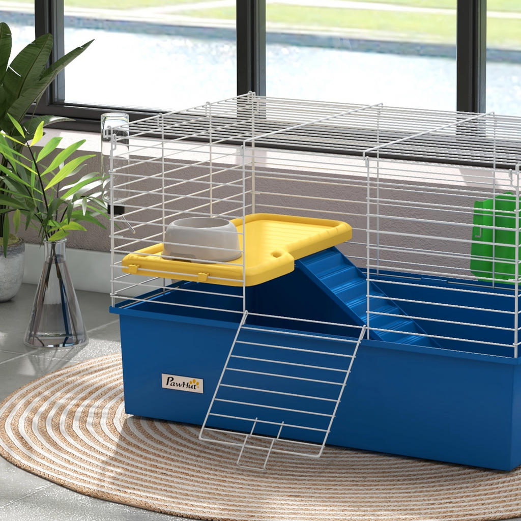 Blue Small Animal Cage & Playhouse for Rabbits and Guinea Pigs