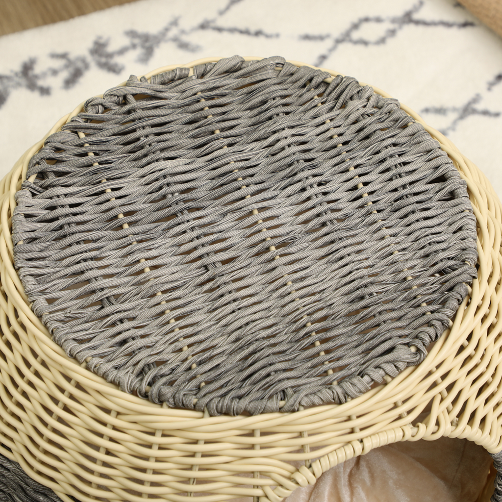 Wicker Cat House: Raised Bed with Cushion 40x30cm