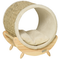 Elevated Cat House & Bed with Scratcher Cushion - Beige