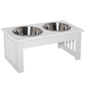 Raised Pet Feeder with Stainless Steel Bowls - Food & Water, White, Small