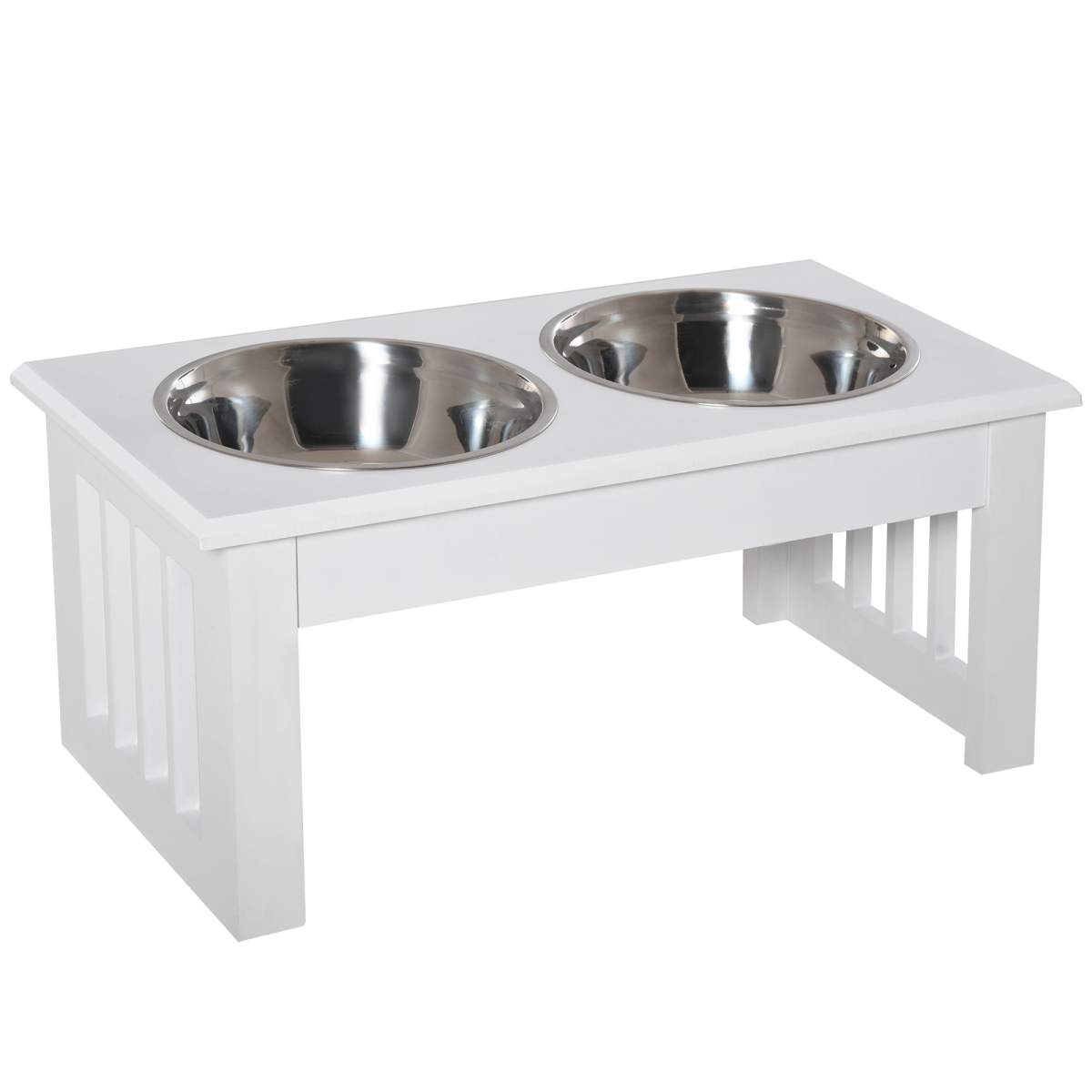 Raised Pet Feeder with Stainless Steel Bowls - Food & Water, White, Small
