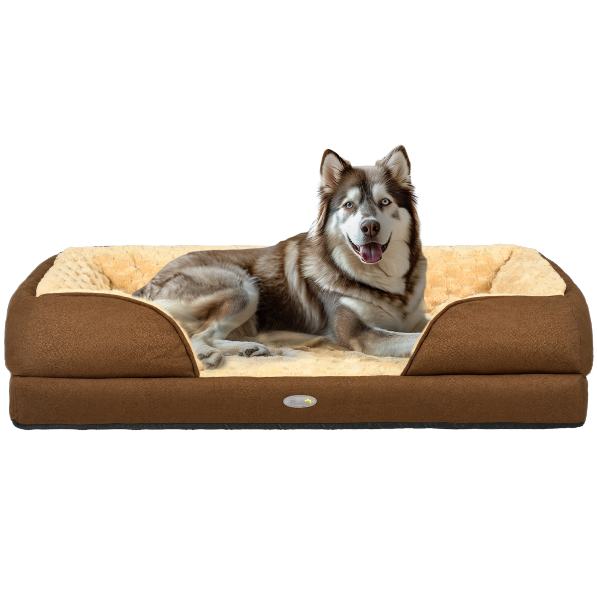Calming Dog Bed for Large Dogs - Plush 7cm Padding, Non-Slip, Brown