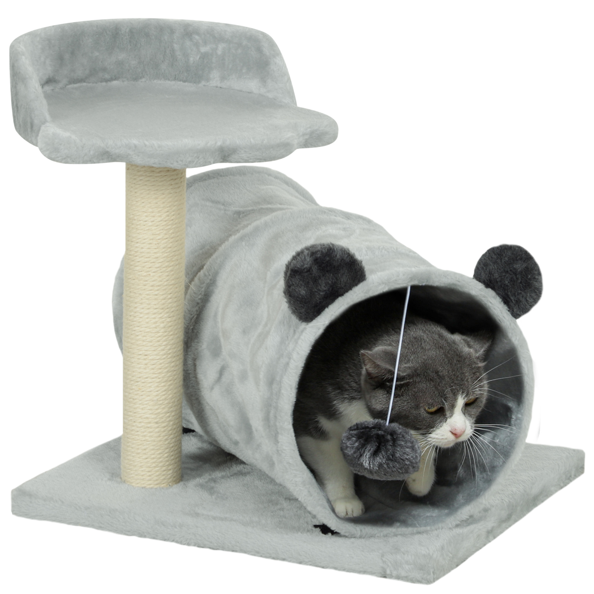 Cat Activity Tree with Scratching Post, Bed, Tunnel & Ball - Grey