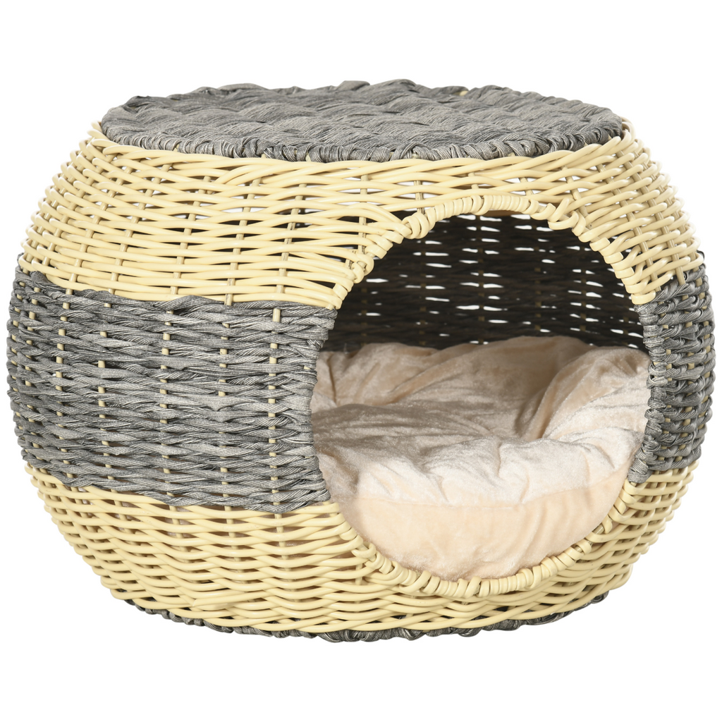 Wicker Cat House: Raised Bed with Cushion 40x30cm