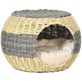 Wicker Cat House: Raised Bed with Cushion 40x30cm