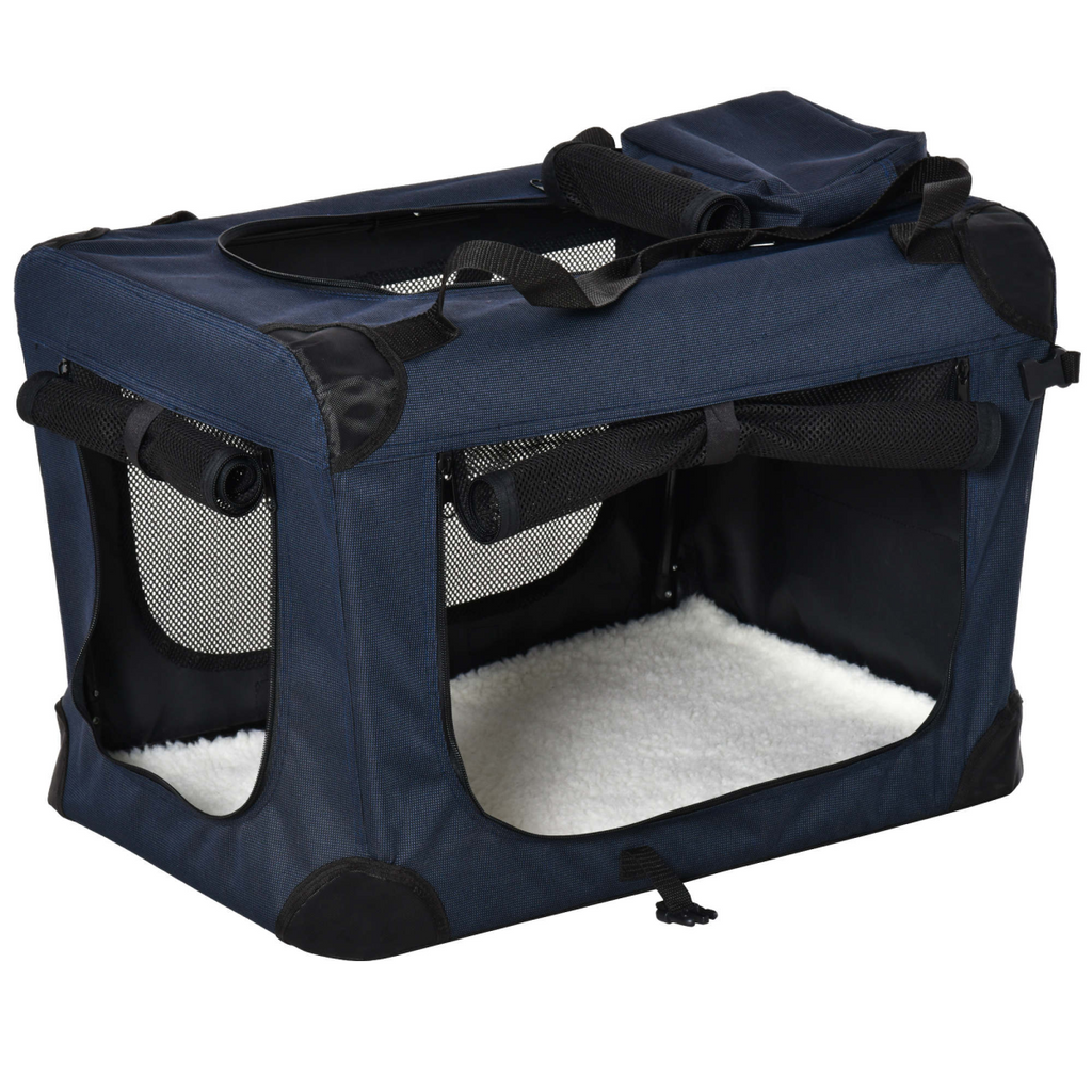 60cm Folding Pet Carrier Bag with Cushion - Portable Cat & Small Dog Cage