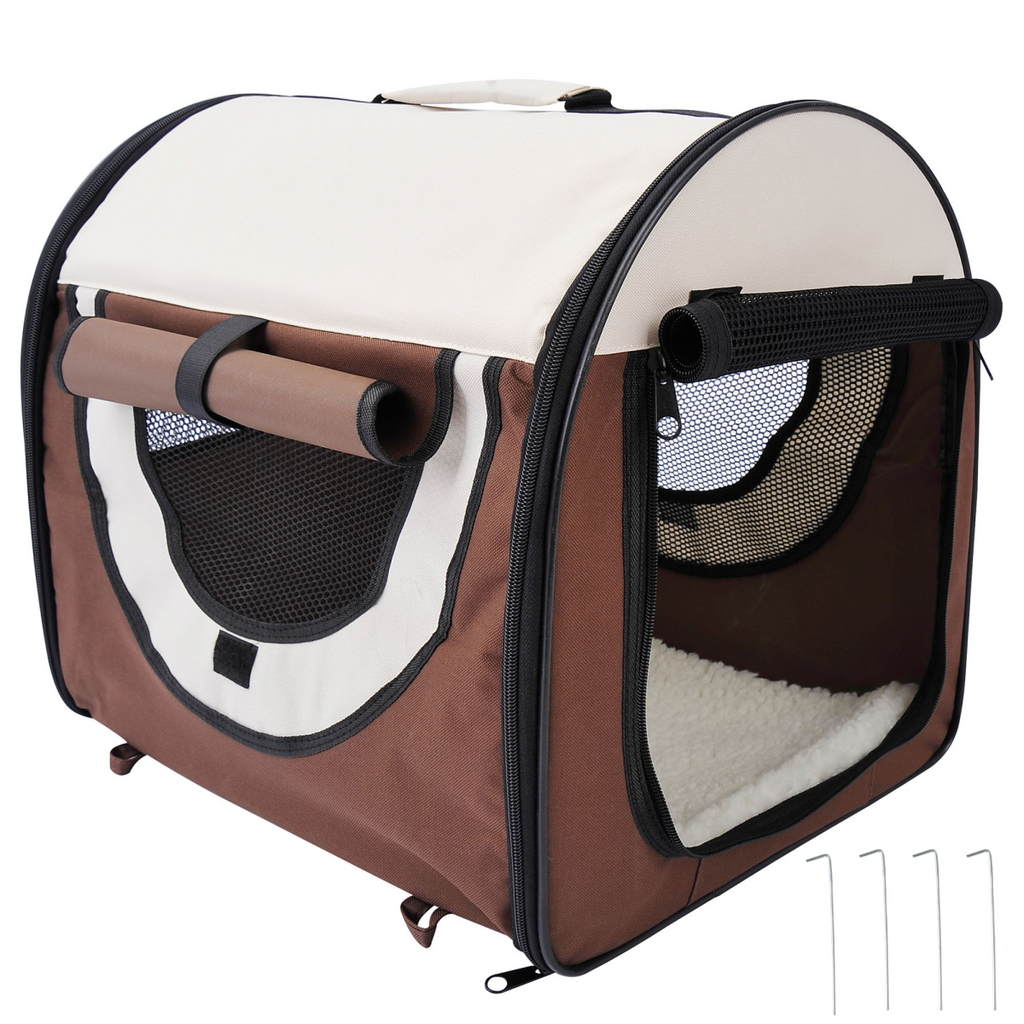 Foldable Mesh Pet Crate Carrier for Small Dogs/Cats, Ground-Anchored 600D