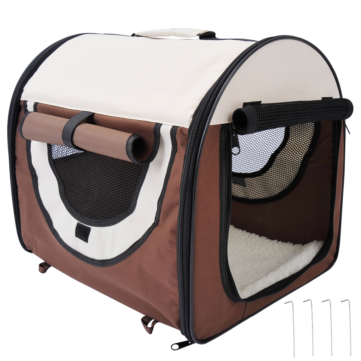 Foldable Mesh Pet Crate Carrier for Small Dogs/Cats, Ground-Anchored 600D